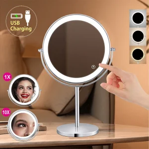 8inch 10X Magnifying LED Makeup Mirror with 3 Color Light