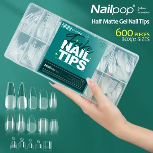 NAILPOP Soft Gel Nail Tips 600PCS Pre-Buff Full Cover Coffin Almond.