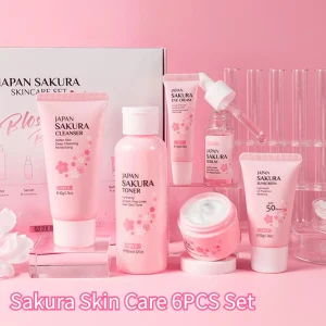 6pcs/Set Sakura Skin Care Sets Face Cream Serum Toner Facial Cleanser.