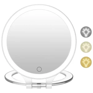 Foldable Makeup Mirror Touch Screen Makeup Mirror 3 Colors Light Modes Cosmetic Mirrors USB Rechargeable Folding LED Mirror