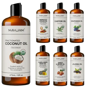 Organic Coconut Oil for Skin Face Hair Cold-Pressed Sweet Almond Moroccan Argan Sunflower Seed Oil.